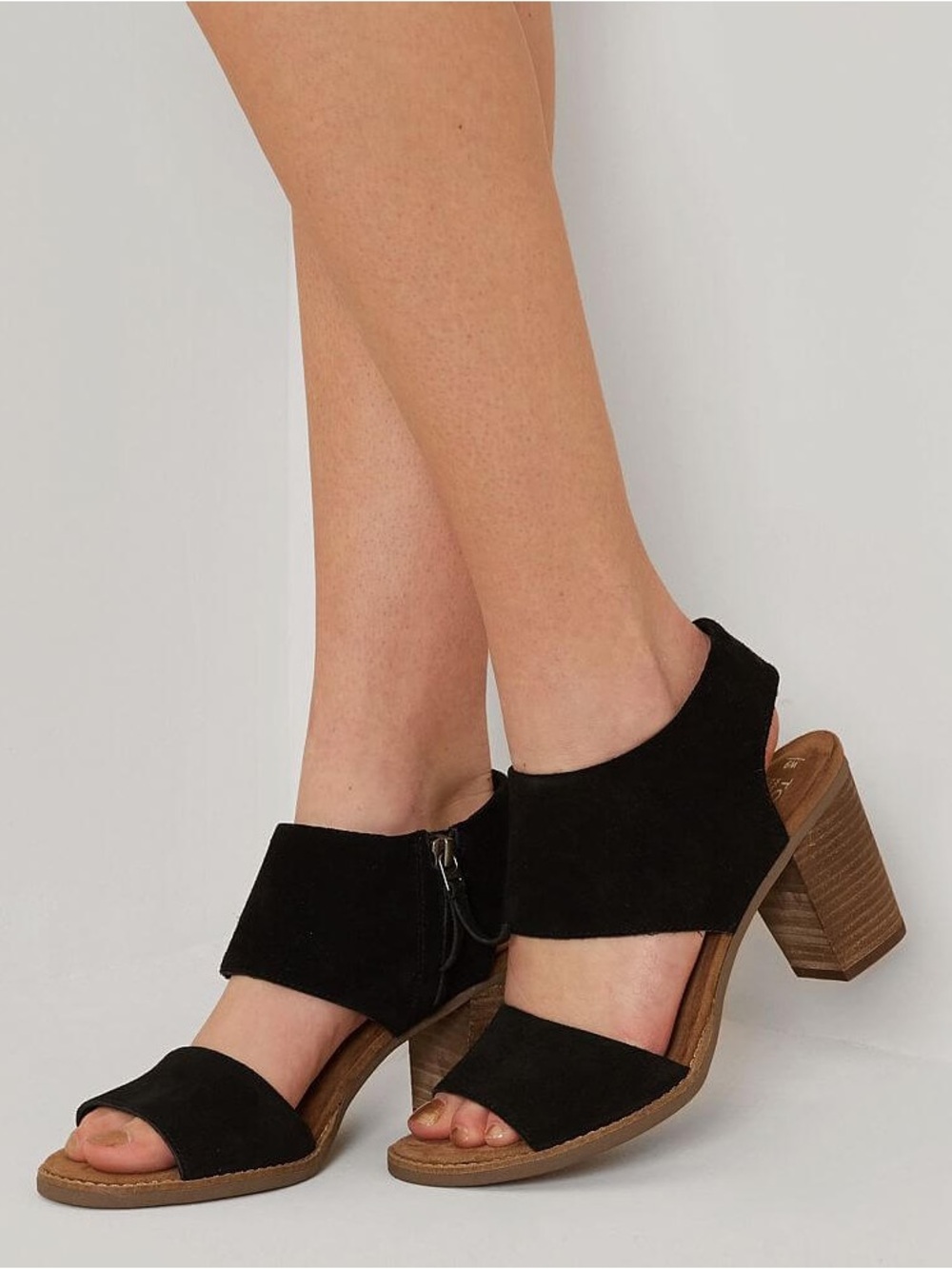 TOMS Black Suede Block Heel Open Toe Sandals - Women's 7.5